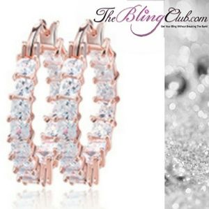 Rose Gold Plated Inside Outside Crystal Hoops